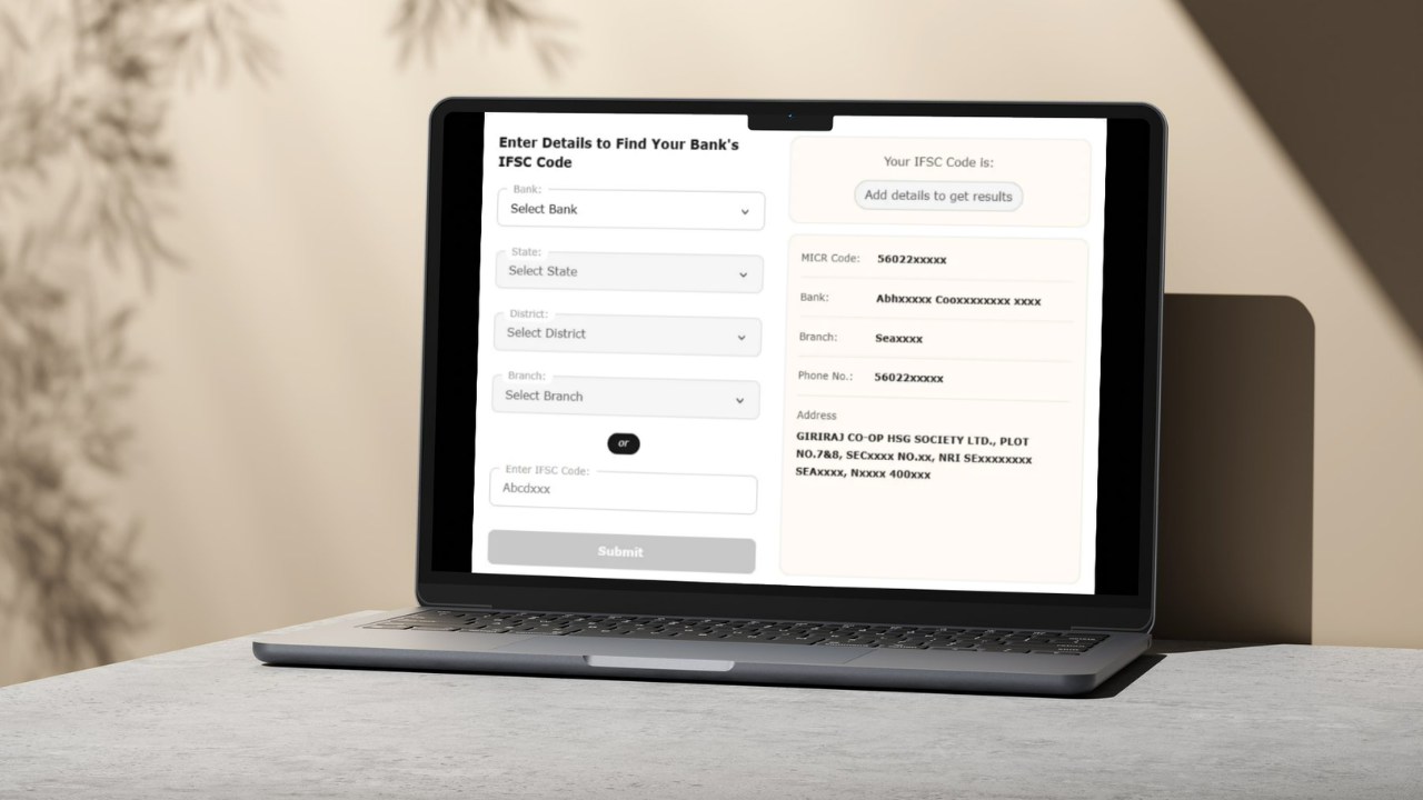 IFSC Code Page Revamp Mockup